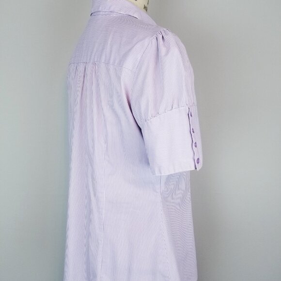 Apt 9 Lavender Pin Striped Button Front Blouse Puff Sleeves Women's Size Medium - Picture 6 of 8